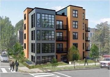 View of D Street SE of preliminary design of proposed residential building. Design by R2L Architects.  